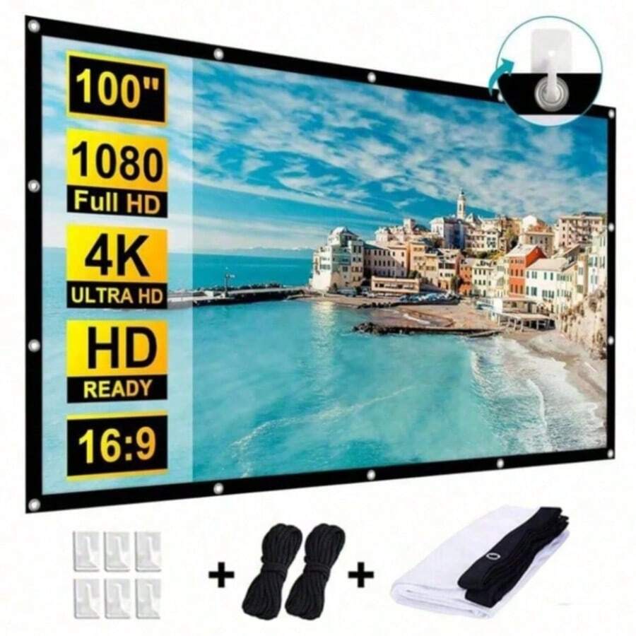 ZZPQVT 60", 84", 72", 100", 120", 150" Projection Screen, Portable Foldable Projection Screen 16:9 4K 3D, Suitable For Home Theater, Camping And Entertainment Activities