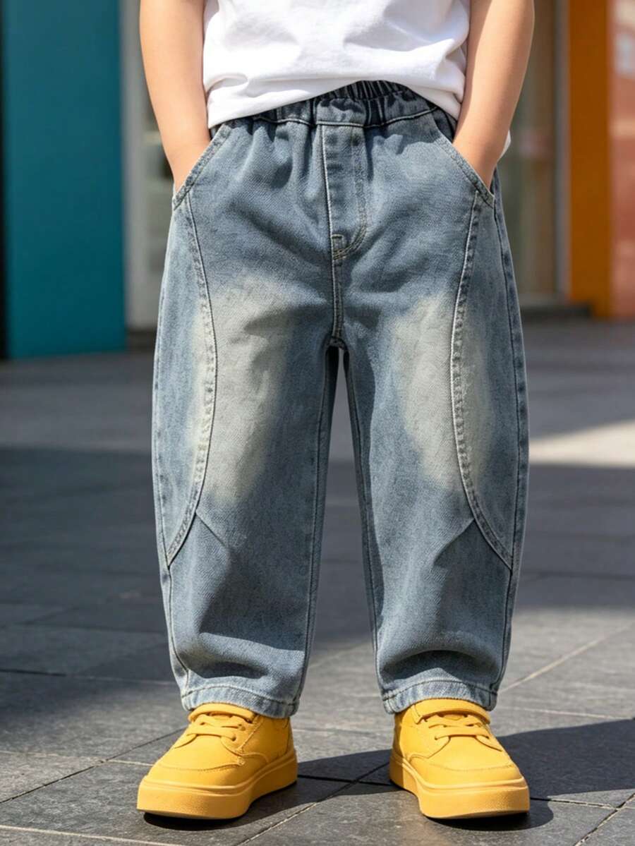 Quần jean denim dáng rộng cho bé trai mùa thu có túi, phù hợp mặc hàng ngày mùa tựu trường - Màu xanh nhạt - Xem 1