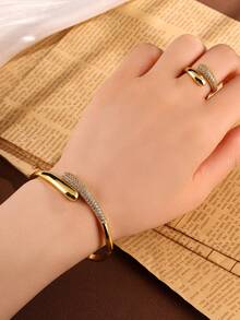 rakol 2pcs Minimalist Nail-Shaped Cubic Zirconia Bracelet And Ring Set - Jewelry Set - View 4