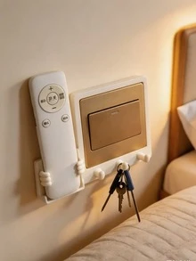 1pc Self-Adhesive Remote Control Holder With Key Hook, Cute Wall-Mounted Storage Box Next To Light Switch, Suitable For Home Organization - White - View 6