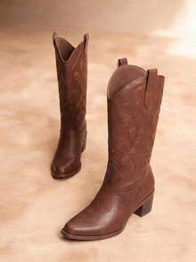 Women Mid-Calf Boots - Brown - View 3