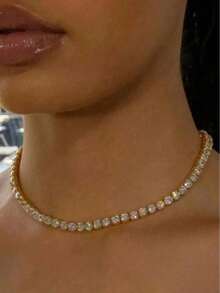 A Stylish Tennis Collar Necklace, Perfect For Formal Occasions. It Makes An Excellent Gift Choice For Anniversaries. - Multicolor - View 2