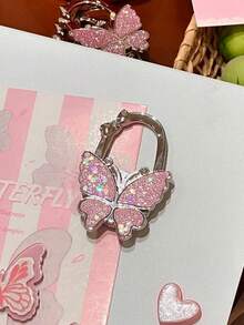 1pc Foldable Butterfly Bag Hook, Desktop Edge Bag Holder, Ins Style Portable Handbag Rack, Non-Adhesive Clip Design, Space-Saving Durable Lightweight, Suitable For Home Office Kitchen Travel, Ideal Gift For Women, Halloween Party Supplies - Multicolor - View 2
