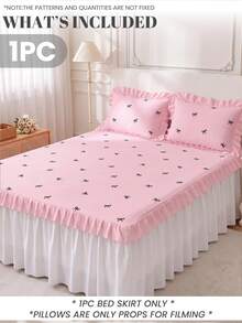 1pc Ruffle Bed Skirt, Cute Pink Bow Print Bedding, Bed Cover, Mattress Protector, Room Decor, Home Textile, Soft Breathable Comfortable Lightweight, Suitable For Twin/Full/Queen/King Size Bed, Dust-Proof Anti-Slip, All Season, Machine Washable - Multicolor - View 3