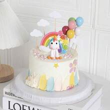 13pcs Unicorn Birthday Cake Toppers - Rainbow & Cloud Decorations, Suitable For Baking, Desserts And Parties - Multicolor - View 3