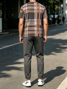 Men's Vintage Business Print Short Sleeve T-Shirt And Long Pants Set - Multicolor - View 5