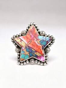 ZHIXUN 1pc Vintage Bohemian Style Inlaid Faux Turquoise Party Gift Jewelry Ring - Ring 4 - View 11