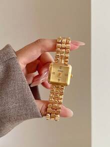 LIANDU 1 Women's Quartz Watch With Square Dial And Rhinestone Scale, Fashionable And Elegant For Daily Wear, Business Luxury Style, Perfect For Holiday Gifts - Gold - View 6