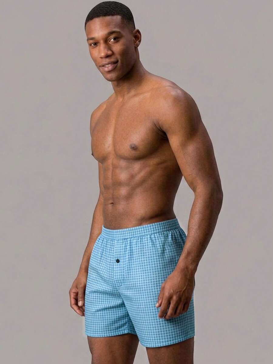 1piece Men's Underwear, Checkered Print,Loose And Soft Sleeping Pants, Multi-Color Set, Can Be Worn As Shorts, Men Gift, Swimming Pants, Vacation - Multicolor - View 1