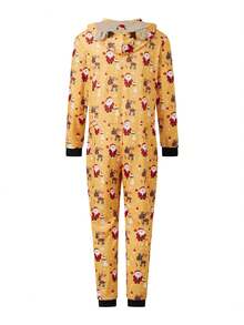 Family Matching Christmas Jumpsuits Pajamas Letter/Santa/Tree/Print Hooded Long Sleeve Playsuits Autumn Zipper Long Rompers - Yellow Dad - View 7