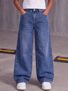 Tween Girl Fashion Denim Long Pants, Spring/Autumn/Winter - Medium Wash - View 3