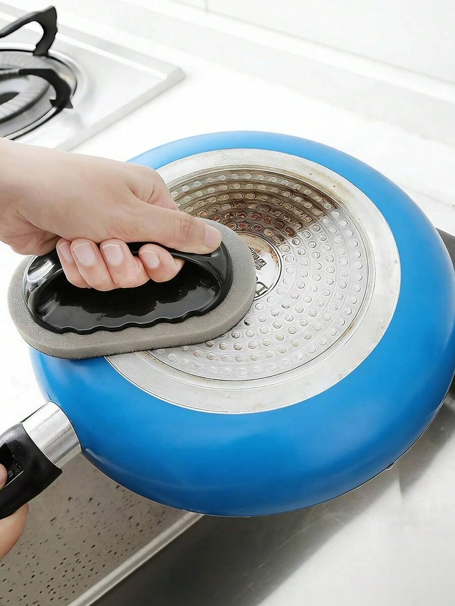 Scrub Sponge With Handle, Scrubbing Pad For Stubborn Stains On Pots Pans & Kitchen Surfaces