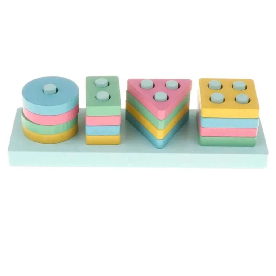 Montessori Wooden Educational Toy Stackable Shapes And Colors - Multicolor - View 1