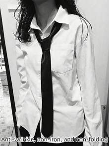 1件裝女款黑色細長款聚酯纖維手綁領帶，適合日常裝飾、襯衫、禮物、搭配制服襯衫、西裝、休閒領帶、商務西裝，也適用於各種節日，專為女性設計的細領帶配件產品 - 黑色 - 查看 5
