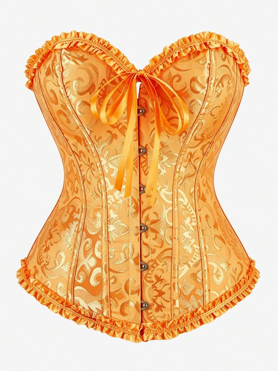 束胸上衣 罩胸式 Bustier 經典緹花 無肩帶 心形領 荷葉邊飾 腰部塑身衣 復古宮廷風 收腹束腰 萬聖節服裝