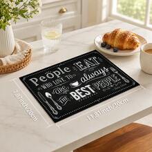 1pc Black & White English Slogan Table Mat, Vintage Cafe Blackboard Style, Quick-Drying Absorbent Material, Handwritten Letters & Tableware Print Design, Non-Slip Surface Protector, Suitable For All Seasons, Daily Kitchen, Coffee Corner, Tableware Draining & Home Decor - Multicolor - View 13