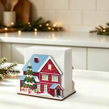 2styles Christmas Wooden Napkin Holder, Santa Claus & Winter House Pattern Desktop Tissue Storage Rack, Xmas Dining Table Centerpiece, Festive Home Party Decor, Christmas Gift - One Size - View 7