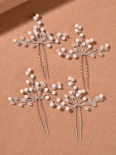 1/2/4pcs Women's Pearl & Faux Pearl Decorated Fashion Hair Sticks, Royal Crown Hair Combs For Side Hair, School Supplies, Pearl Hair Accessories, Wedding, Bridesmaid Gifts, Headpiece Accessories, Bridal Hair Accessories, Mother's Day