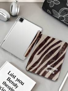 1件裝 斑馬條紋字母平板保護殼，適用於 iPad Mini 6/7/Air/Air 2/9.7/10.2/10.5/10.9 (Air 4-Air 8)/Pro 11/10代/A16/Pro 11 2024，彩繪圖案平板保護套，透明壓克力背殼，絲綢質感 8 折疊支架，自動休眠/喚醒，內置筆槽，不含筆，部分機型附相機框 - 彩色 - 查看 2