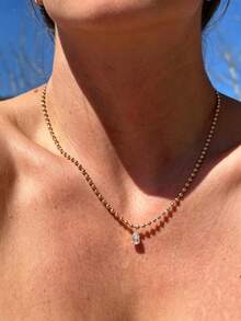 S SHOPBOHO 1pc 18K Gold Round Bead Chain Water Drop Zirconia Pendant Necklace, Luxury Wedding Accessory - Water Drop - View 1