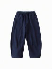 mini bala Hot New Autumn Unisex Kids Curved‑Leg Pants Soft Loose Silhouette Stylish Daily Kids Trousers - Dark Blue - View 4