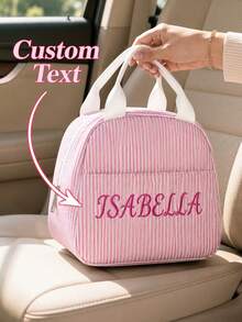 【客製化刺繡便當袋】客製化刺繡條紋保溫便當袋，可攜式迷你保冷手提袋，可重複使用便當盒，適合辦公室使用 - 彩色 - 查看 6