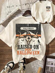 Retro Western 90s Halloween, Western Skeleton Witch Hat Pattern, Graphic Fall Clothes For Women - Multicolor - View 3