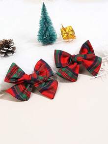 2pcs Christmas Classic Plaid Bow Hair Clip For Kid Girl,Red And Green Gingham Hairpin For Fall And Winter Daily,Gift For Daughter,Girl Hair Accessory - Multicolor - View 6