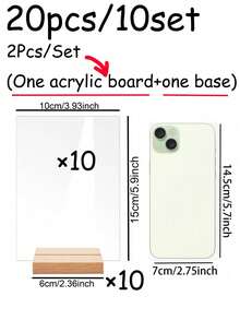 20pcs/Set Transparent PMMA Table Signs With Wooden Base, DIY Wedding, Party, Event Decor - Can Be Used As Party Table Number Signs, Menu Boards, Seat Cards - Wooden Base With Acrylic Plate, Indoor And Outdoor Use, Multi-Functional Decoration - Transparent-rectangular - View 13