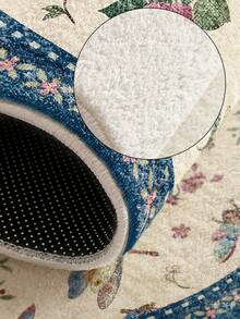 1pc Insect & Floral Print Round Living Room Rug, Suitable For Kitchen, Dining Room, Bedroom, Room Holiday Decor, Indoor/Outdoor, Office, Lobby, Non-Slip Door Mat, Bathroom Rug, Hallway, Study Gaming Area Rug - Multicolor - View 3