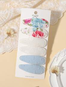 6pcs Fabric Water Drop BB Hair Clips Set, Floral Plaid Embroidered Hair Clips, Travel Gift Daily Decoration Hair Accessories - Mixed color - View 14