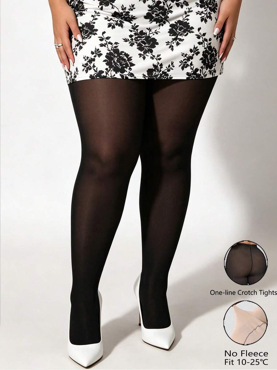 1pc Plus Size Women's Seamless Crotch Faux Sheer Tight Leggings, Autumn/Winter Thickened Elastic Tights, Comfortable Soft Stretchy Base Layer Pants, Christmas/Halloween Party Outfit Warm Socks, Suitable For 10~25℃ - Multicolor - View 1