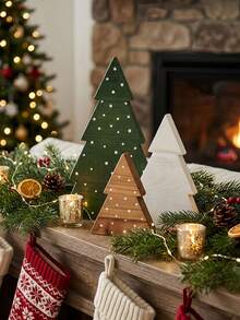Christmas Decoration Wooden Christmas Tree Tabletop Ornament Suitable For Fireplace, Mantel, Bookshelf, Home, Office, Farmhouse Style, Windowsill - Multicolor - View 7