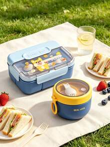 SEAL LOCK Large Capacity School Lunch Box (Includes Fork & Spoon), Cute Cartoon Bento Box, Reusable Lunch Container, Microwave , Lunch Bag, Suitable For Home, School, Office, Travel, Back To School Season, Outdoor Picnic - Multicolor - View 4