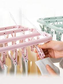 1pc 32-Clip Rotating Plastic Clothes Drying Rack, Foldable Sock And Underwear Hanger With Space-Saving Design, Small Laundry Organizer For Bedroom, Bathroom, Closet, Dorm Room And Laundry Room, Compact Indoor Outdoor Hanging Rack For Garment Care - Multiple Styles and Colors - View 9