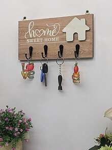 2/4pcs Wall-Mounted Key Hooks, Fashionable Entryway Wall Key Storage Rack, Wooden Wall Decor, Decorative Key Rack, Handmade Wooden Home Decor, Detachable Wooden Key Rack - Multicolor - View 4