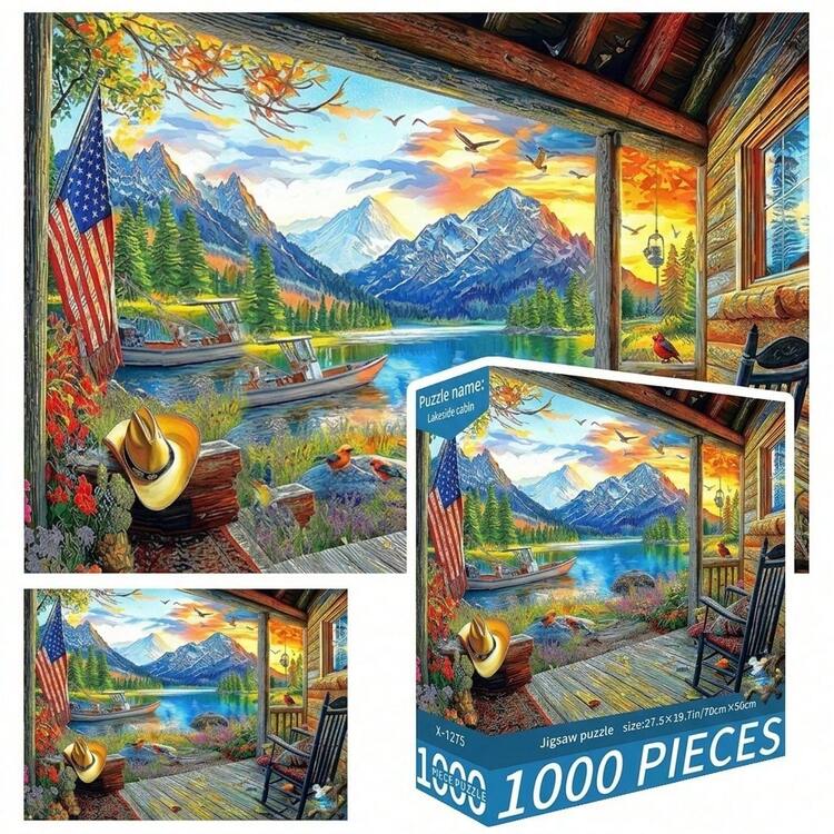 1000片拼图玩具，尺寸70厘米*50厘米，油画风景卡通图案，成人减压，装饰艺术品，适合万圣节、圣诞节、生日礼物 - 彩色 - 查看 32