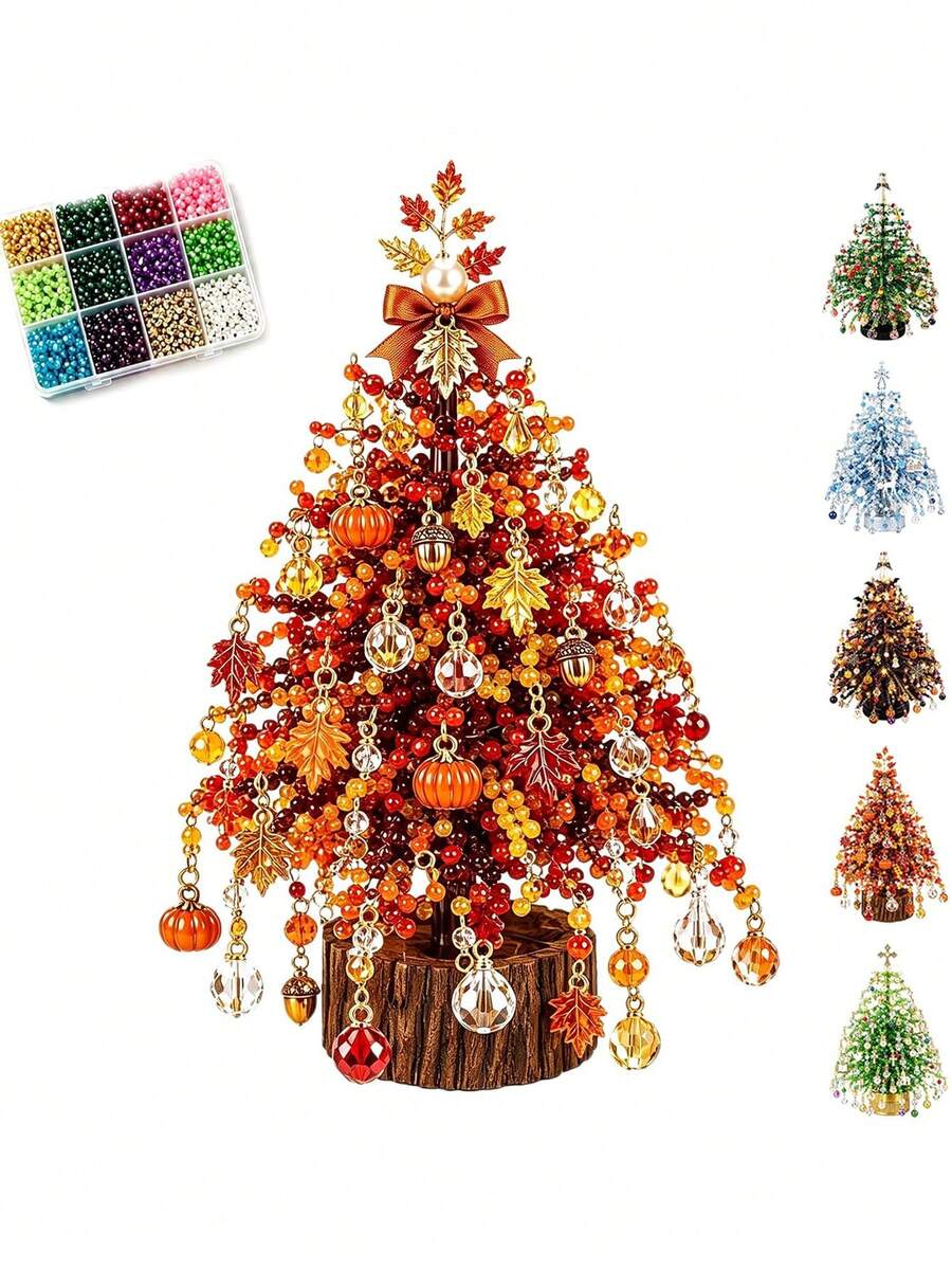 1pc DIY Beaded Christmas Tree Kit, Handmade Mini Desktop Christmas Bead Art, Create Your Own Sparkling Holiday Decor, 3D Crystal Bead Christmas Tree Making Set, Holiday Desktop Decoration - Multiple Styles - View 1