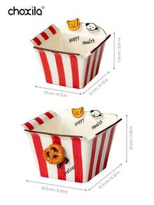 choxila 1pc Button Puppy French Fry Bowl Series, Creative Good-Looking Square Ceramic Bowl, Multipurpose Bowl For Fries, Popcorn, Fruit & Salad - Square Striped Bowl - View 7