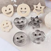 4Pcs Smiling Face Cookie Cutters Set, Stainless Steel Heart Star Flower Round Biscuit Molds, DIY Pastry Fondant Dough Baking Tools For Kitchen - View 3
