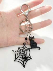 1 Piece Of Gothic Dark Style Pants Chain Alloy Spider Web Black Cat Pendant Keychain Backpack Pendant Halloween Gift Daily Holiday Accessories - Silver - View 3