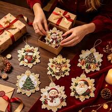 6pcs Christmas Snowflake Diamond Painting Pendant Christmas Tree Decoration, Double-Sided Shiny Christmas Tree, Window Home Decor For Handmade Enthusiasts And Santa Lovers Gift, Mini Irregular Diamond Painting Set, Can Be Directly Hung - A - View 2
