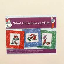 1 Set Of 3 Cross Stitch Greeting Cards/DIY Christmas Cross Stitch/Snowman, Bird And Christmas Stocking Pattern Embroidery/Easy To Learn Suitable For Beginners - A - View 2
