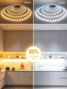 1件裝 USB供電LED燈條－暖白色/白色，易安裝，適用於電視背光、居家裝飾、廚房背光、臥室、房間、衣櫥、櫥櫃、室內展示、派對場景 - 單色燈帶 - 查看 6