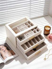 1pc Large Capacity Multi-Layer Jewelry Box With Transparent Window Drawer Style Anti-Oxidation Storage Box For Rings Earrings Necklaces - Multicolor - View 8