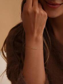 Women Minimalist Dainty Gold Bracelet, Tiny Pave CZ Thin Link Chain Bracelet, Elegant Stackable Wrist Accessory,For Daily Wear Dating Birthday Gift - Gold - View 9
