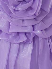 Baby Girls Spaghetti Strap 3D Large Flower Organza Cute Birthday Party Dress, Suitable For Parties, Headband Not Included - Mauve Purple - View 9