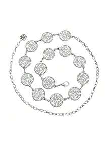 1pc Minimalist Waist Belt For Women, Versatile Fashion Waist Chain With Small Hollow Metal Circle Decor, Suitable For Dresses, Summer Summer, School Fall, Autumn, Halloween - Silver - View 20