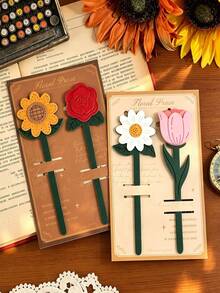 Artificial Leather Floral Bookmarks, Soft Flower Page Markers, Daisy, Tulip, Rose, Sunflower Patterns, Decorative Planner Accessories, Perfect Gift For Book Lovers, Writers, Students, Office Workers, Women, Cute Room Decor And Reading Gift - Multicolor - View 9
