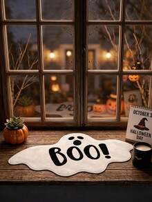 1pc Halloween "BOO!" Letter Ghost Shaped Rug, Suitable For Halloween Party Home Living Room, Study, Laundry Room, Bedroom Decoration, Horror Theme Event Setup, Day Of The Dead - One Size Fits All - View 5